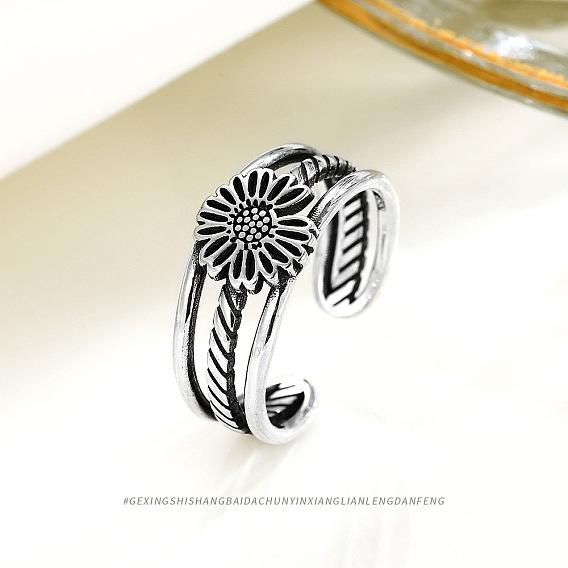 Кольца-манжеты из стерлингового серебра в тибетском стиле для женщин, цветок