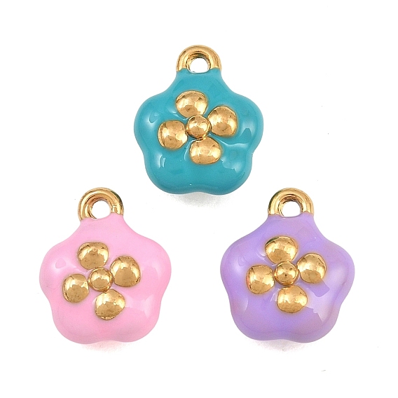 304 colgantes de esmalte de acero inoxidable, encantos de la flor, revestimiento de iones (ip), real 18 k chapado en oro