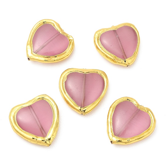 Cat Eye Beads, with Long-Lasting Plated Brass Findings, Heart