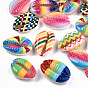 Printed Natural Cowrie Shell Beads, Plaid Beads, No Hole/Undrilled, with Rainbow Pattern