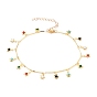 Brass Enamel Star Charm Anklets, with Brass Bar Link Chains and 304 Stainless Steel Lobster Claw Clasps, Colorful