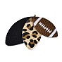 Rugby Ball Pattern Imitation Leather Pendant, with Iron Jump Ring, Triple Layer Leaf