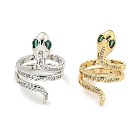 Brass Micro Pave Cubic Zirconia Rings, Long-Lasting Plated, Snake