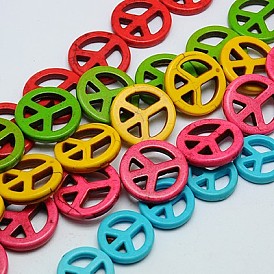 Synthetic Turquoise Beads Strands, Dyed, Peace Sign