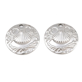 Ocean Theme 304 Stainless Steel Pendants, Flat Round with Wave Shell Shape Charms
