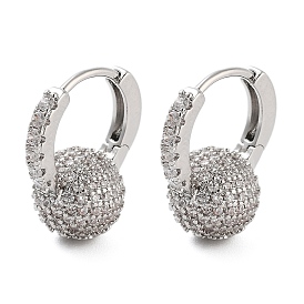 Rack Plating Round Brass Hoop Earrings, with Clear Cubic Zirconia, Cadmium Free & Lead Free, Long-Lasting Plated