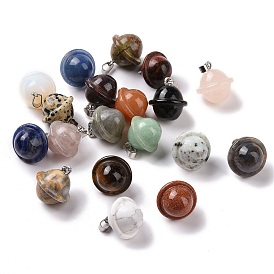 Gemstone Pendants, Planet Charms, with Platinum Plated Alloy Snap on Bails