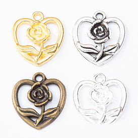 Tibetan Style Alloy Pendants, Heart with Rose