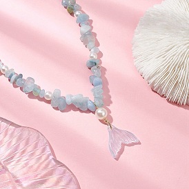 Ожерелья с регулируемыми бусинами из драгоценных камней и имитации круглого жемчуга, летние сверкающие стеклянные ожерелья с подвеской в виде рыбьего хвоста для женщин