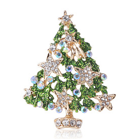 Fashion Alloy Hollow Water Drill Five-pointed Star Christmas Tree Brooch - Festive Wearable Clothing Accessories Collar Pin.