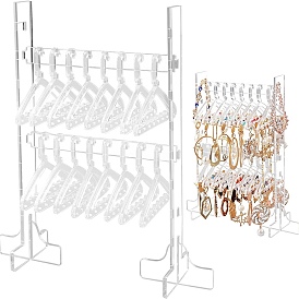 2-Tier Acrylic Earrings Display Stands, Clothes Hangers Shaped Dangle Earring Organizer Holder, with 16Pcs Mini Hangers