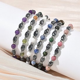 Браслеты из натуральных драгоценных камней и немагнитного синтетического гематита для женщин, с 201 нержавеющей сталью и 304 фурнитурой из нержавеющей стали