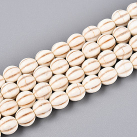 Синтетических нитей бирюзовые бусы, круглые, тыквенные шарики, окрашенные