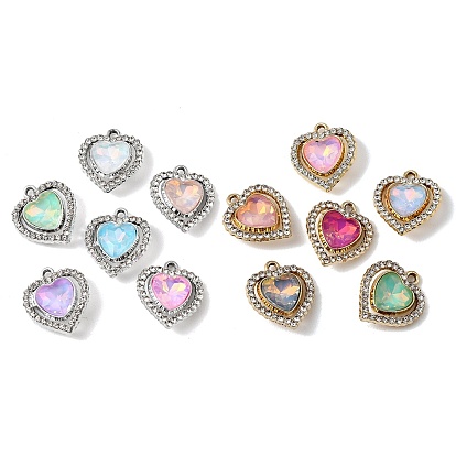 UV Plating Alloy Glass Pendants, Heart Charm, with Rhinestone, Faceted, Mixed Color