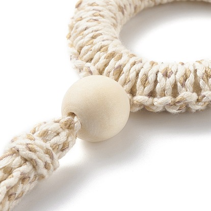 Ring Macrame Cotton Cord Pendant Decorations, with Natural Wood Beads