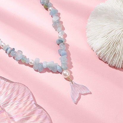 Ожерелья с регулируемыми бусинами из драгоценных камней и имитации круглого жемчуга, летние сверкающие стеклянные ожерелья с подвеской в виде рыбьего хвоста для женщин