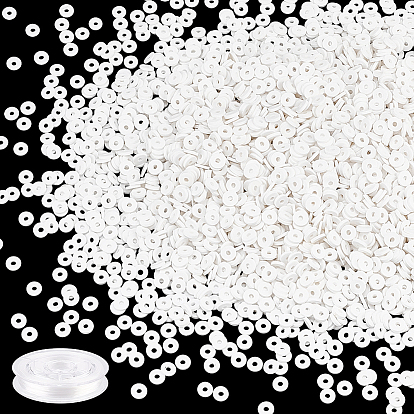 140g бусины из полимерной глины ручной работы, Диск / плоские круглые, Heishi бусы, с 1 рулонной эластичной нитью