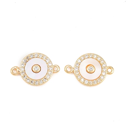Звенья из латуни с микропаве, прозрачным кубическим цирконием и натуральными раковинами, подвески с плоским круглым разъемом, белые