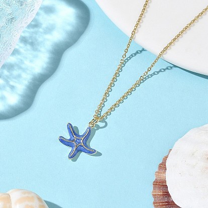 Латунный кулон с морской звездой и синей эмалью среднего размера 304 ожерелья из нержавеющей стали с цепочкой