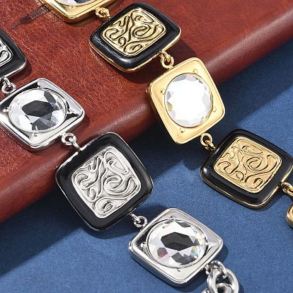 304 браслеты из нержавеющей стали с квадратными звеньями для женщин, с эмалью, стеклом и тотемным узором