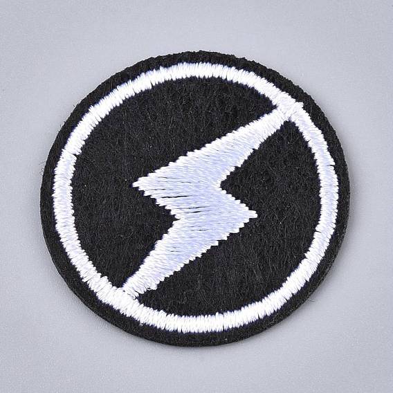 Computerized Embroidery Cloth Iron on/Sew on Patches, Costume Accessories, Flat Round with Lightning