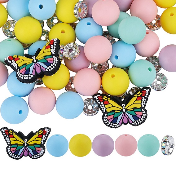 Наборы для изготовления ювелирных изделий из латуни со стразами, бабочками и круглыми силиконовыми бусинами своими руками