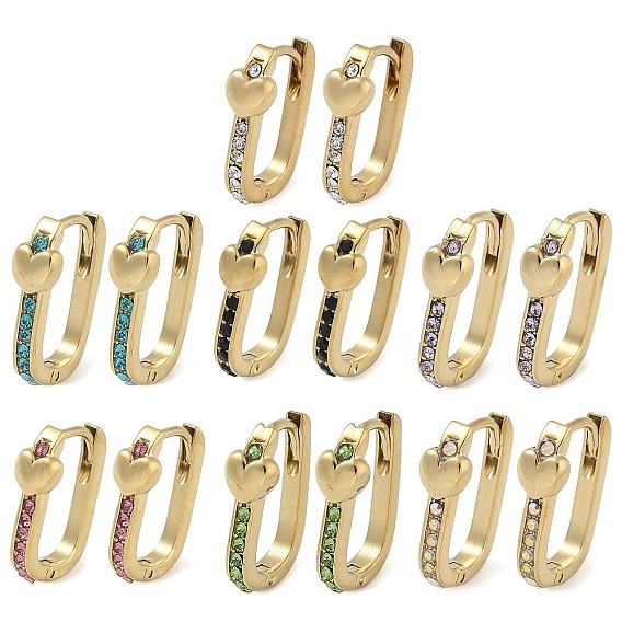 Ионное покрытие (ip) 304 серьги-кольца из нержавеющей стали, со стразами для женщин, сердце