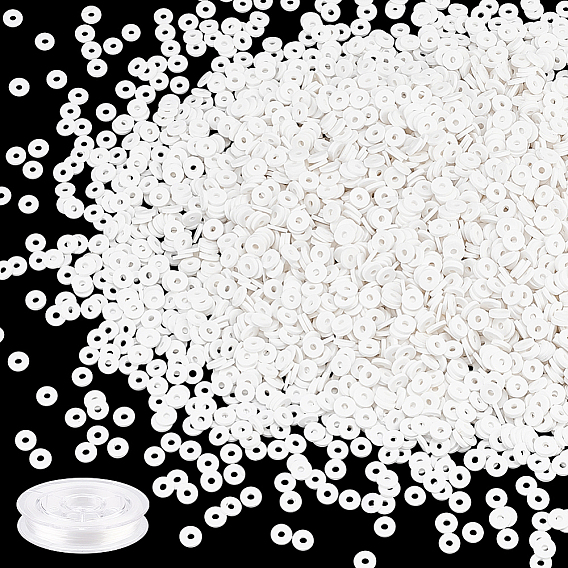 140g бусины из полимерной глины ручной работы, Диск / плоские круглые, Heishi бусы, с 1 рулонной эластичной нитью