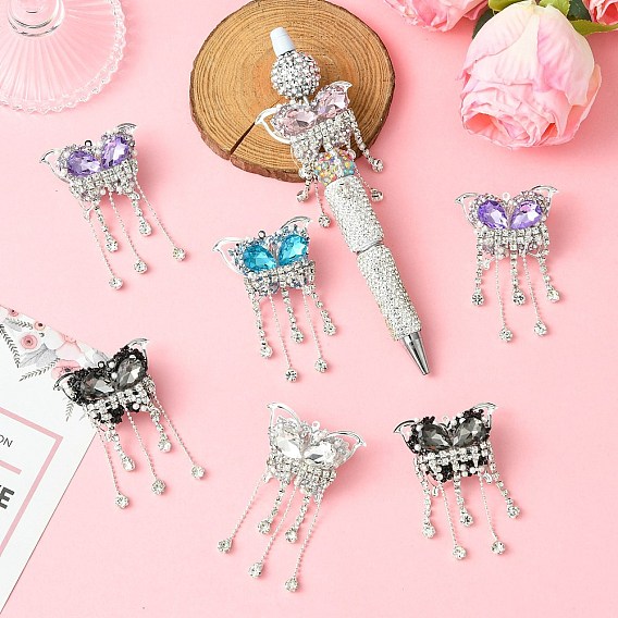 Бабочка сплав горный хрусталь кисточка цепочка подвеска бусины, с акриловыми и АБС-имитационными жемчужинами, фокусные бусины для ручек с бусинами изготовление бижутерии брелок