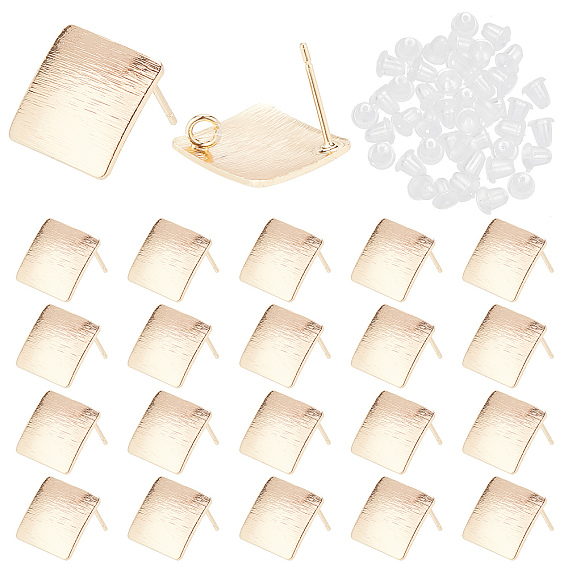 24 шт. латунные серьги-гвоздики, с вертикальными петлями, ромб, с 50 пластиковыми ушными гайками