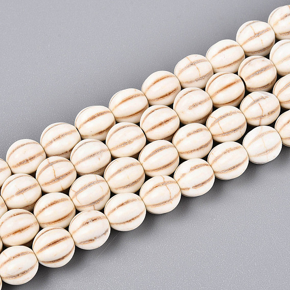 Синтетических нитей бирюзовые бусы, круглые, тыквенные шарики, окрашенные