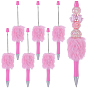 12Pcs Plastic Beadable Pen, Ball-Point Pen, with Plush Pompom, for DIY Personalized Pen with Jewelry Beads