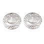 Ocean Theme 304 Stainless Steel Pendants, Flat Round with Wave Shell Shape Charms