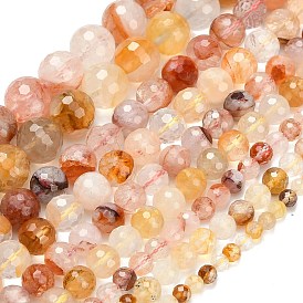 Нити бусин из натурального красного гематоидного кварца/железистого кварца класса А, граненый (128 граней), круглые