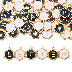 52 шт 2 цвета сплава эмалевые подвески, шестиугольник с буквами a~z подвески