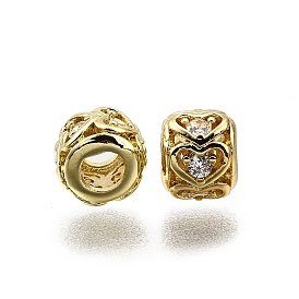 Латунные микро проложить кубического циркония бусы, колонке с сердцем, долговечный, без свинца и без кадмия, стойки покрытие