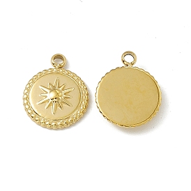Vacuum Plating 201 Stainless Steel Pendants, Flat Round with Sun Pattern Charm