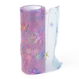 Christmas Deco Mesh Ribbons, Glitter Tulle Fabric, for DIY Craft Gift Packaging, Home Party Wall Decoration, Snowflake Pattern