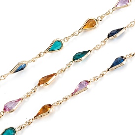 Crémaillère en laiton à la main facetté acrylique strass chaînes perlées, avec bobine, non soudée, réel 14 k plaqué or, larme