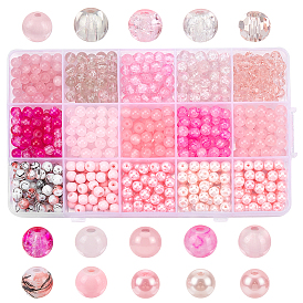 675шт 15 стили гальванизированные стеклянные бусины нити, гальваническое покрытие, граненый (32 граней), круглые