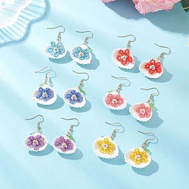 Серьги-подвески из искусственного жемчуга, стекла и ракушек, а также смолы, форма ракушки с цветком, с 304 нержавеющей стали серьги крючки, золотые