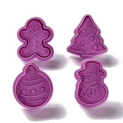 Christmas Themed PET Plastic Cookie Cutters, with Iron Press Handle, Gingerbread Man, Christmas Tree, Bell & Snowman