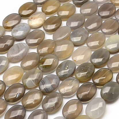 Faceted Oval Natural Grey Agate Beads Strands, 17x13x6mm, Hole: 1mm, about 13pcs/strand, 8.26 inch