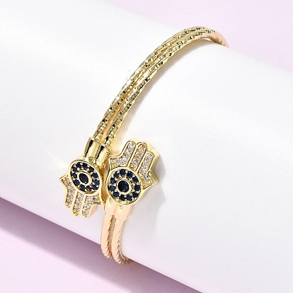 Латунные браслеты-манжеты с микропаве из кубического циркония для женщин, хамса рука