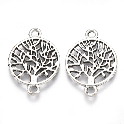 Tibetan Style Alloy Links/Connectors, Cadmium Free & Lead Free, Flat Round with Tree