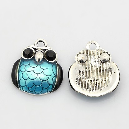 Антикварные серебряные тона сплава горный хрусталь эмаль подвески птиц, Сова для Хэллоуина, 23x20x4 мм, отверстие : 3 мм