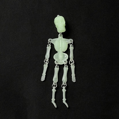 Halloween Luminous PVC Skeleton Pendants, Glow in the Dark, with Iron Link Rings