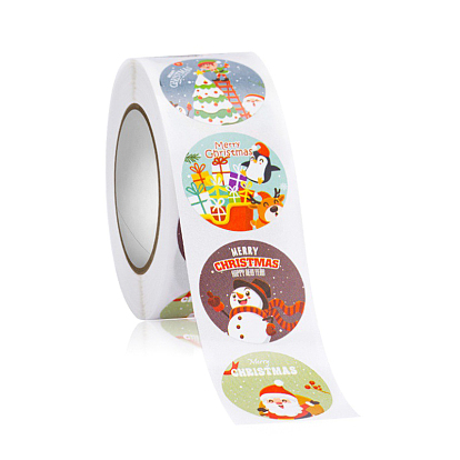 8 Patterns Christmas Theme Round Dot Paper Adhesive Decorative Stickers Roll Tape, for Card-Making, Scrapbooking, Diary, Planner, Envelope & Notebooks