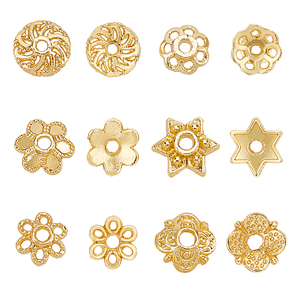 180pcs 6 capuchons de perles de fleurs en alliage plaqué style rack, sans plomb et sans cadmium, plaqué longue durée, formes mixtes