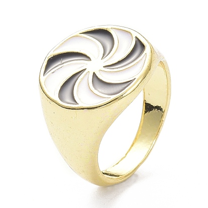 Pinwheel Pattern Alloy Enamel Finger Rings, Light Gold